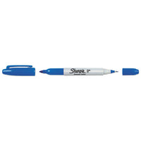 Twin-tip Permanent Marker, Fine-extra-fine Bullet Tip, Blue, Dozen