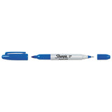 Twin-tip Permanent Marker, Fine-extra-fine Bullet Tip, Blue, Dozen