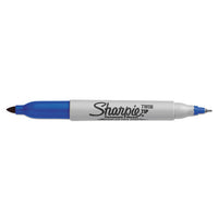 Twin-tip Permanent Marker, Fine-extra-fine Bullet Tip, Blue, Dozen