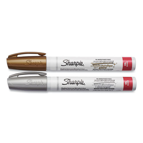 Permanent Paint Marker, Medium Bullet Tip, Assorted Metallic Colors, 2-pack
