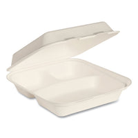 Bare By Solo Eco-forward Bagasse Hinged Lid Containers, 3-compartment, 9.6 X 9.4 X 3.2, Ivory, 200-carton