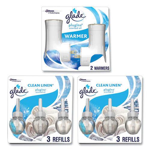 Plugin Scented Oil, Clean Linen, 0.67 Oz, 2 Warmers And 6 Refills-pack