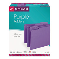 Colored File Folders, 1-3-cut Tabs, Letter Size, Purple, 100-box
