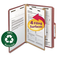 100% Recycled Pressboard Classification Folders, 2 Dividers, Letter Size, Red, 10-box