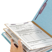 Six-section Pressboard Top Tab Classification Folders With Safeshield Fasteners, 2 Dividers, Letter Size, Blue, 10-box