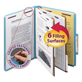 Six-section Pressboard Top Tab Classification Folders With Safeshield Fasteners, 2 Dividers, Letter Size, Blue, 10-box