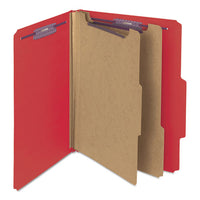 Six-section Pressboard Top Tab Classification Folders With Safeshield Fasteners, 2 Dividers, Letter Size, Bright Red, 10-box