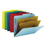 Six-section Pressboard Top Tab Classification Folders With Safeshield Fasteners, 2 Dividers, Letter Size, Green, 10-box