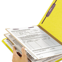 Six-section Pressboard Top Tab Classification Folders With Safeshield Fasteners, 2 Dividers, Letter Size, Yellow, 10-box