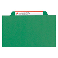 100% Recycled Pressboard Classification Folders, 2 Dividers, Letter Size, Green, 10-box