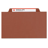 Pressboard Classification Folders With Safeshield Coated Fasteners, 2-5 Cut, 2 Dividers, Letter Size, Red, 10-box