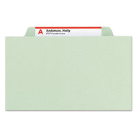Pressboard Classification Folders With Safeshield Coated Fasteners, 2-5 Cut, 2 Dividers, Letter Size, Gray-green, 10-box