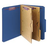6-section Pressboard Top Tab Pocket-style Classification Folders With Safeshield Fasteners, 2 Dividers, Letter, Blue, 10-box