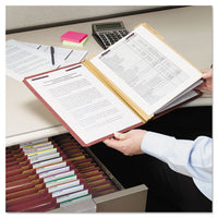 Pressboard Classification Folders With Safeshield Coated Fasteners, 2-5 Cut, 3 Dividers, Letter Size, Red, 10-box