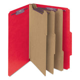 Eight-section Pressboard Top Tab Classification Folders With Safeshield Fasteners, 3 Dividers, Letter Size, Bright Red, 10-bx