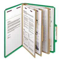 Eight-section Pressboard Top Tab Classification Folders With Safeshield Fasteners, 3 Dividers, Letter Size, Green, 10-box