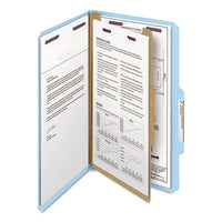 Four-section Pressboard Top Tab Classification Folders With Safeshield Fasteners, 1 Divider, Legal Size, Blue, 10-box