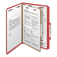 Four-section Pressboard Top Tab Classification Folders With Safeshield Fasteners, 1 Divider, Legal Size, Bright Red, 10-box