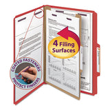 Four-section Pressboard Top Tab Classification Folders With Safeshield Fasteners, 1 Divider, Legal Size, Bright Red, 10-box