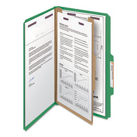 Four-section Pressboard Top Tab Classification Folders With Safeshield Fasteners, 1 Divider, Legal Size, Green, 10-box