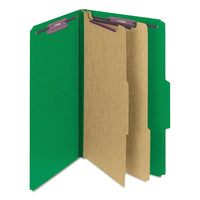 Six-section Pressboard Top Tab Classification Folders With Safeshield Fasteners, 2 Dividers, Legal Size, Green, 10-box