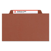 Pressboard Classification Folders With Safeshield Coated Fasteners, 2-5 Cut, 2 Dividers, Legal Size, Red, 10-box