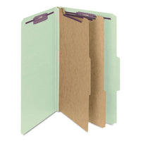 Pressboard Classification Folders With Safeshield Coated Fasteners, 2-5 Cut, 2 Dividers, Legal Size, Gray-green, 10-box