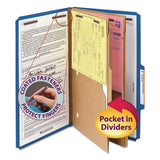 6-section Pressboard Top Tab Pocket-style Classification Folders W- Safeshield Fasteners, 2 Dividers, Legal, Dark Blue, 10-bx