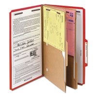 6-section Pressboard Top Tab Pocket-style Classification Folders With Safeshield Fasteners, 2 Dividers, Legal, Red, 10-bx