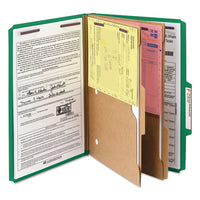 6-section Pressboard Top Tab Pocket-style Classification Folders With Safeshield Fasteners, 2 Dividers, Legal, Green, 10-bx