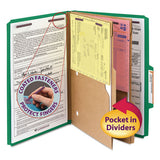 6-section Pressboard Top Tab Pocket-style Classification Folders With Safeshield Fasteners, 2 Dividers, Legal, Green, 10-bx