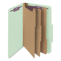 Pressboard Classification Folders With Safeshield Coated Fasteners, 2-5 Cut, 3 Dividers, Legal Size, Gray-green, 10-box