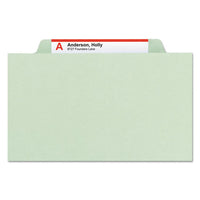 Pressboard Classification Folders With Safeshield Coated Fasteners, 2-5 Cut, 3 Dividers, Legal Size, Gray-green, 10-box