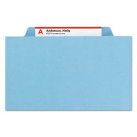Eight-section Pressboard Top Tab Classification Folders With Safeshield Fasteners, 3 Dividers, Legal Size, Blue, 10-box