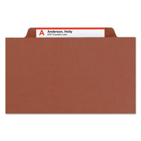 100% Recycled Pressboard Classification Folders, 3 Dividers, Legal Size, Red, 10-box