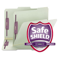 Recycled Pressboard Folders With Two Safeshield Coated Fasteners, Straight Tab, 2" Expansion, Legal Size, Gray-green, 25-box
