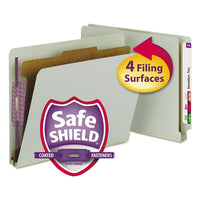 End Tab Pressboard Classification Folders With Safeshield Coated Fasteners, 1 Divider, Letter Size, Gray-green, 10-box