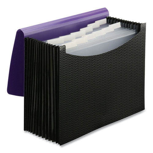 12-pocket Poly Expanding File, 0.88" Expansion, 12 Sections, 1-6-cut Tab, Letter Size, Black-purple