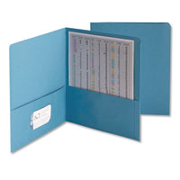 Two-pocket Folder, Embossed Leather Grain Paper, Blue, 25-box