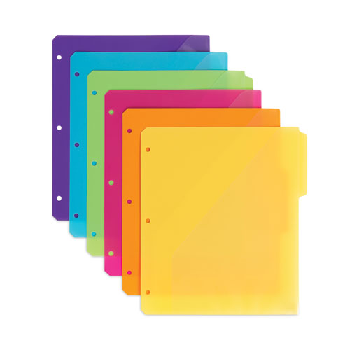 Three-ring Binder Poly Index Dividers With Pocket, 11.25 X 9.75, Assorted Colors, 30-box