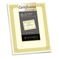 Premium Certificates, Ivory , Fleur Gold Foil Border, 66 Lb, 8.5 X 11, 15-pack