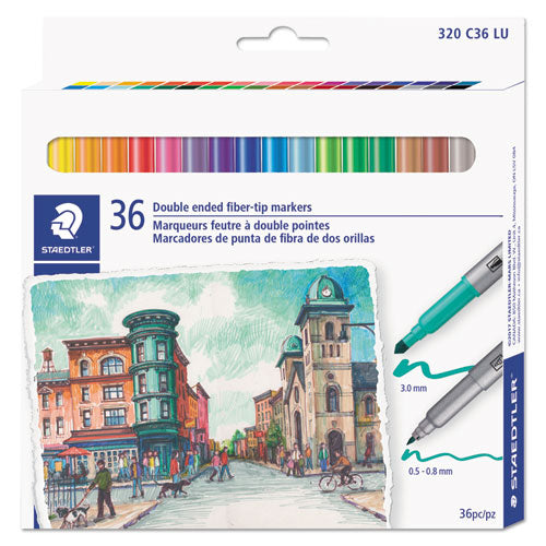 Double Ended Markers, Assorted Bullet Tips, Assorted Colors, 36-pack