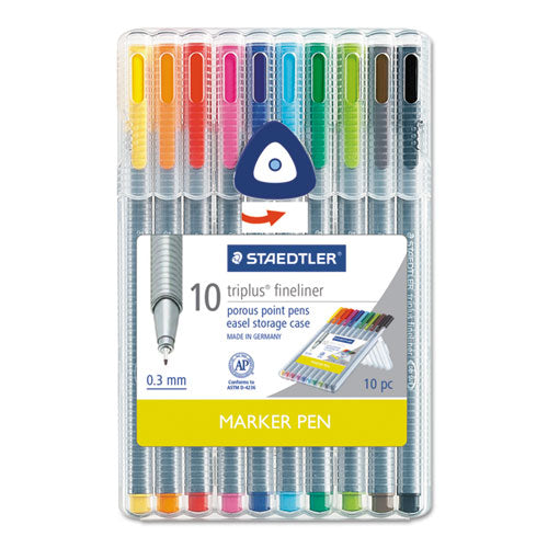 Triplus Fineliner Porous Point Pen, Stick, Extra-fine 0.3 Mm, Assorted Ink Colors, Silver Barrel, 10-pack
