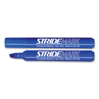 Stridemark Tank Permanent Marker, Broad Chisel Tip, Blue, 12-pack