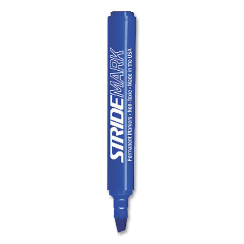 Stridemark Tank Permanent Marker, Broad Chisel Tip, Blue, 12-pack