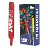 Stridemark Permanent Marker, Fine Bullet Tip, Red, 12-pack