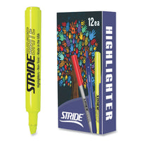 Stridebrite Tank Highlighter, Fluorescent Yellow Ink, Chisel Tip, Yellow Barrel, 12-box