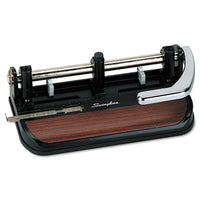 40-sheet Heavy-duty Lever Action 2-to-7-hole Punch, 11-32" Hole, Black-woodgrain