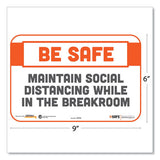 Besafe Messaging Repositionable Wall-door Signs, 9 X 6, Maintain Social Distancing While In The Breakroom, White, 3-pack