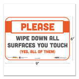 Besafe Messaging Repositionable Wall-door Signs, 9 X 6, Please Wipe Down All Surfaces You Touch, White, 3-pack